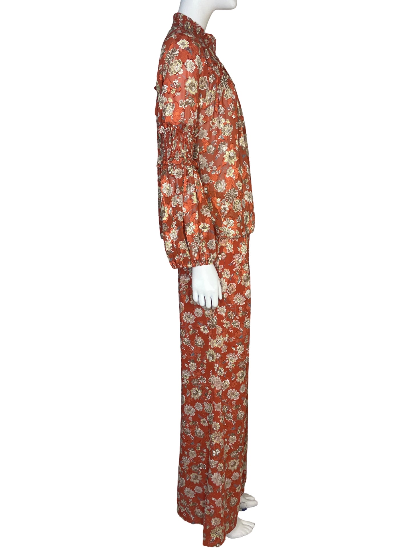 Set Alexis Blusa + Pantalón Flores Naranja - Talla M