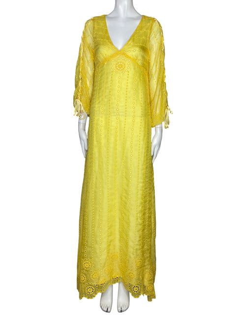 Vestido Azulu Troquelado Mangas Amarillo-Talla 4