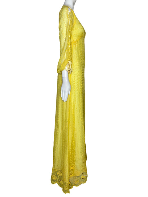 Vestido Azulu Troquelado Mangas Amarillo-Talla 4