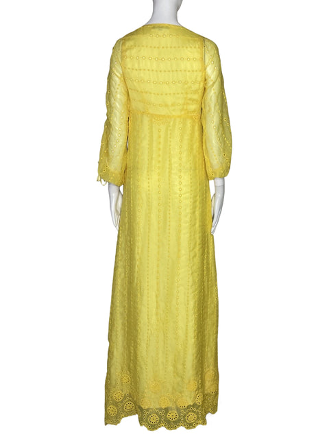 Vestido Azulu Troquelado Mangas Amarillo-Talla 4