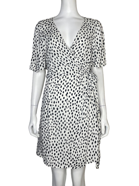 Vestido Zara Cuello V Bolas Blanco - Talla XS
