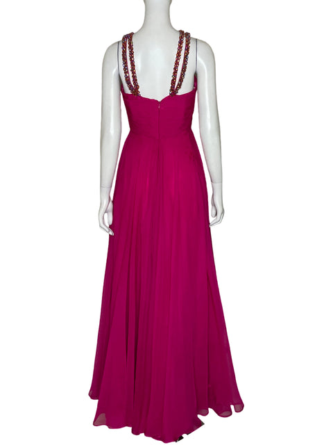Vestido Sherri Hill Halter Pedrería Fucsia - Talla 8