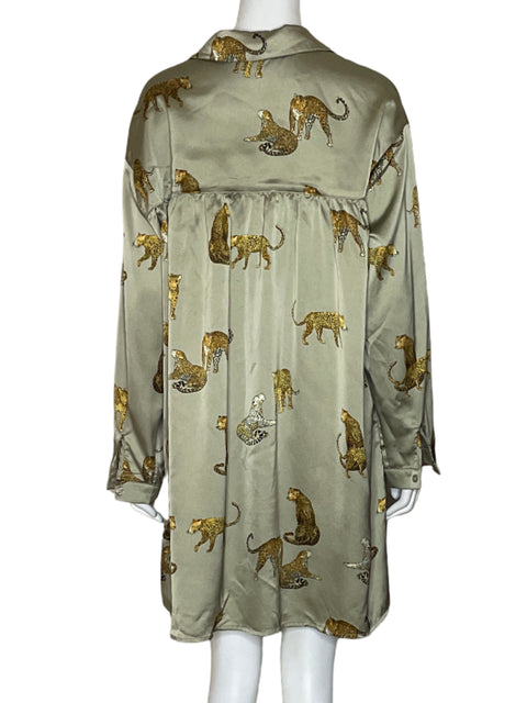 Vestido AnnieWear Estampada Leopardo Verde-Talla M