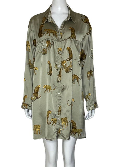 Vestido AnnieWear Estampada Leopardo Verde-Talla M