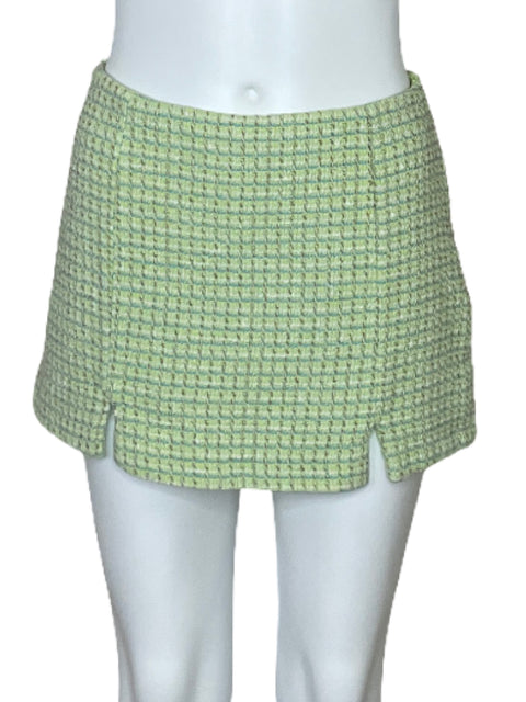 Faldashort Zara Tweed Tiro Alto Verde-Talla L