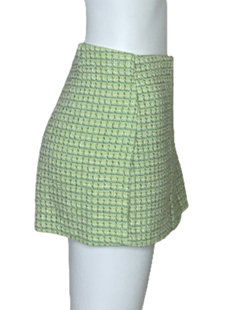 Faldashort Zara Tweed Tiro Alto Verde-Talla L