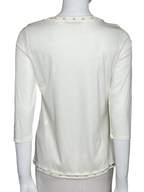 Sueter Carolina Herrera Media Manga Perlas Blanco-Talla S