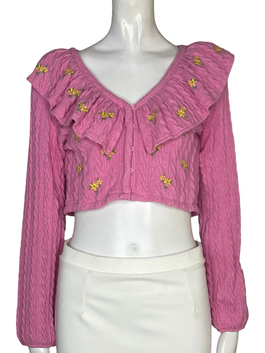 Top Zara Acanaldo Mangas Larga Rosado - Talla S