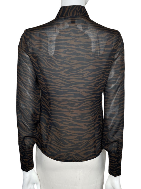 Camisa Kasper Animal Print Long Sleeve Marrón-Talla 4