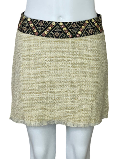 Falda Zara Tweed Bordado Amarillo-Talla S