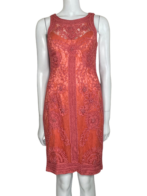 Vestido Sue Wong Mini Encaje Naranja-Talla 6