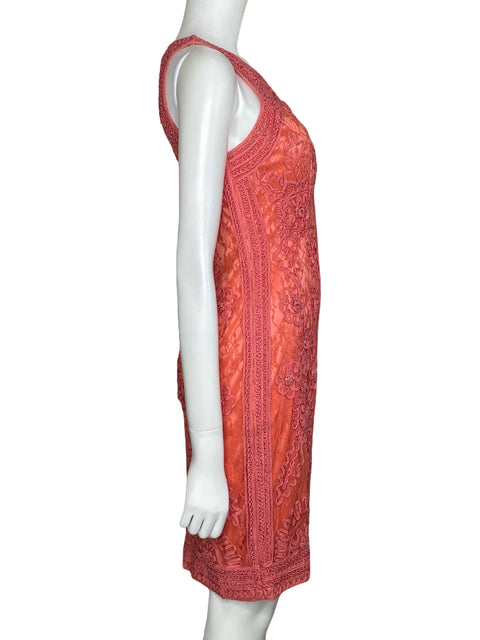 Vestido Sue Wong Mini Encaje Naranja-Talla 6