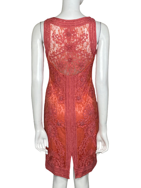 Vestido Sue Wong Mini Encaje Naranja-Talla 6
