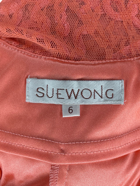 Vestido Sue Wong Mini Encaje Naranja-Talla 6