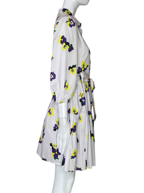 Vestido Kate Spade Flores Botones Blanco-Talla S