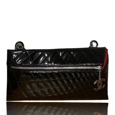 *  Cartera Chanel Charol Acolchado Caleidoscopio Negro-Talla S