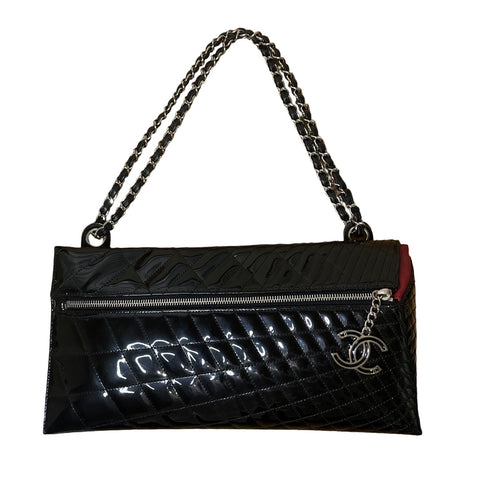 *  Cartera Chanel Charol Acolchado Caleidoscopio Negro-Talla S
