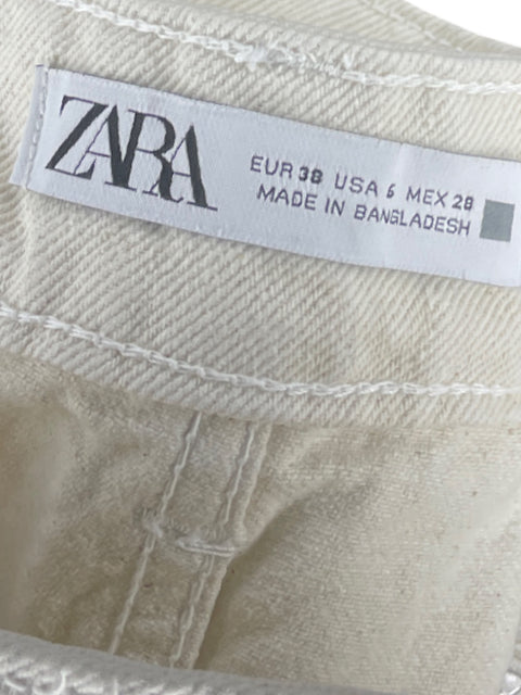 Short Zara Jeans Blanco-Talla 6