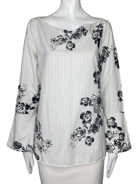 Blusa Massimo Dutti Flores Rayas Blanco-Talla 8