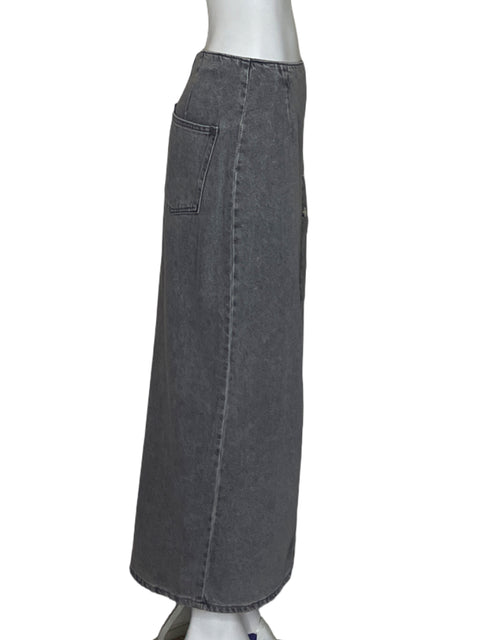 Falda Zara Cross Botones Maxi Gris-Talla S