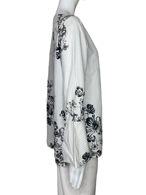 Blusa Massimo Dutti Flores Rayas Blanco-Talla 8