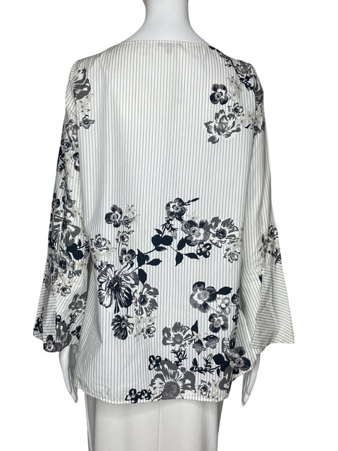 Blusa Massimo Dutti Flores Rayas Blanco-Talla 8