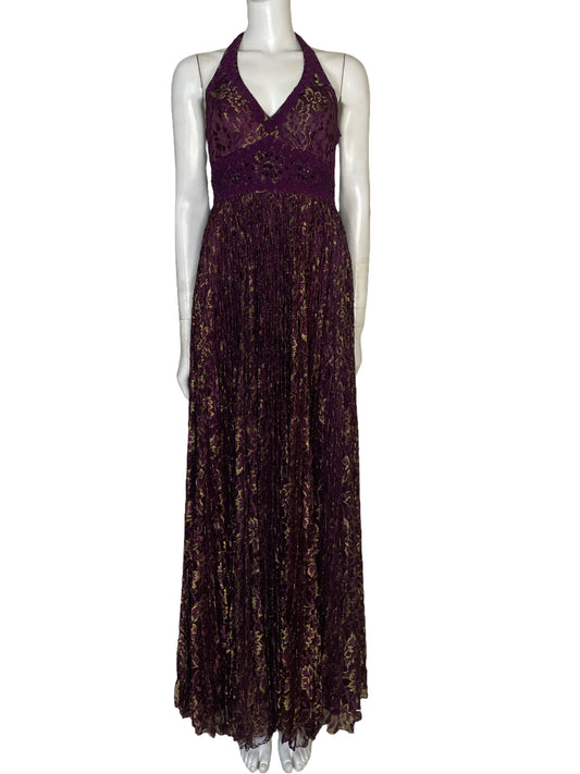 Vestido Sue Wong Halter Brillante Morado - Talla 4