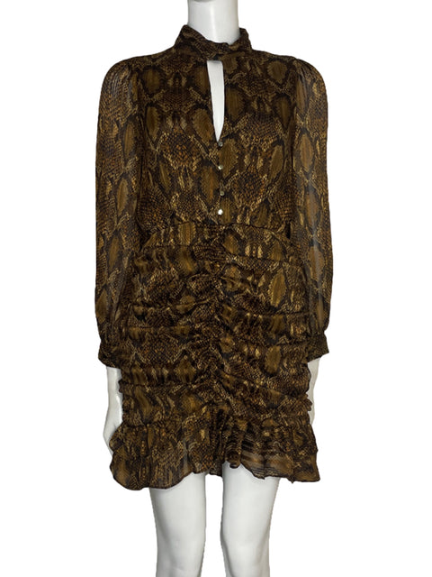 Vestido Zara Drapeado Snake Print Marrón - Talla M