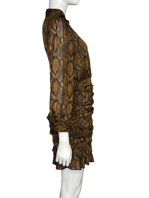 Vestido Zara Drapeado Snake Print Marrón - Talla M