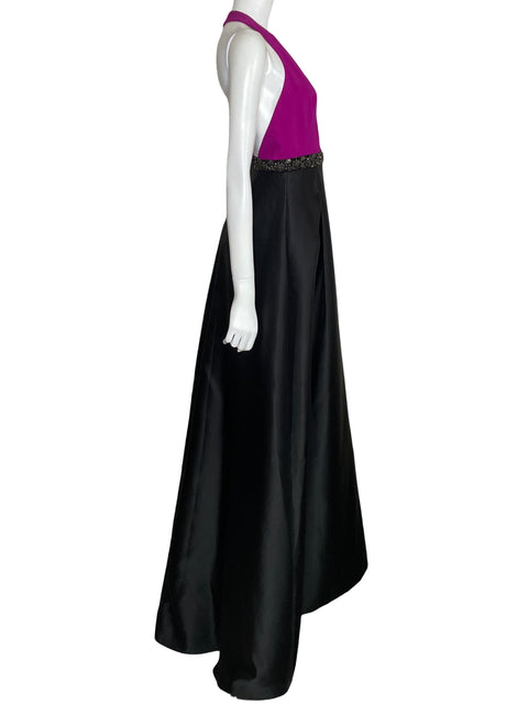 Vestido Monique Lhuillier Maxi  Halter Negro-Talla 2