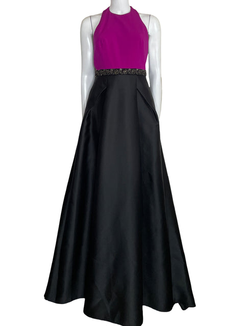 Vestido Monique Lhuillier Maxi  Halter Negro-Talla 2