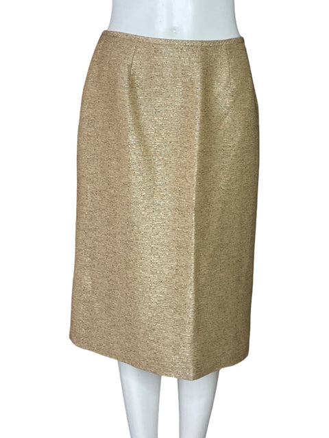 Falda Kasper Recta Metalizado Beige-Talla 8