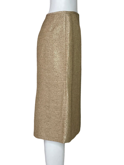 Falda Kasper Recta Metalizado Beige-Talla 8