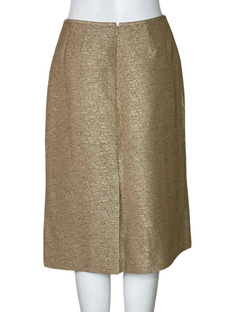 Falda Kasper Recta Metalizado Beige-Talla 8