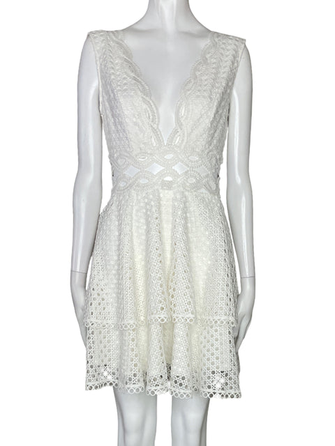 Vestido Petal Roz Troquelado Mini Blanco-Talla S