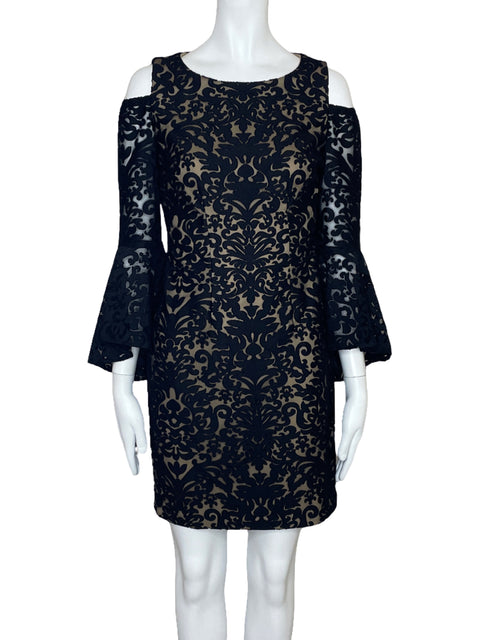 Vestido Xscape Mangas Encaje Negro-Talla 4