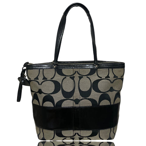 * Cartera Coach Signature Stripe Tote Negro-Talla M