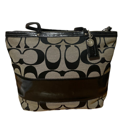 * Cartera Coach Signature Stripe Tote Negro-Talla M