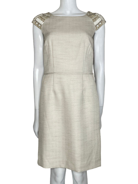 Vestido Tahari Midi Cóctel Beige-Talla 6