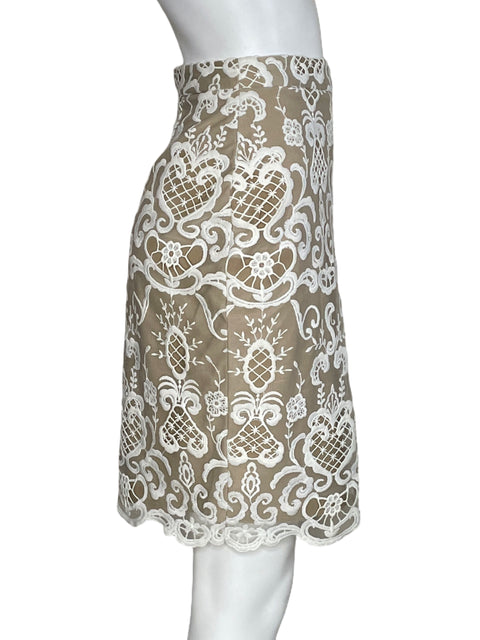 Falda Badgley Mischka Encaje Beige-Talla 6