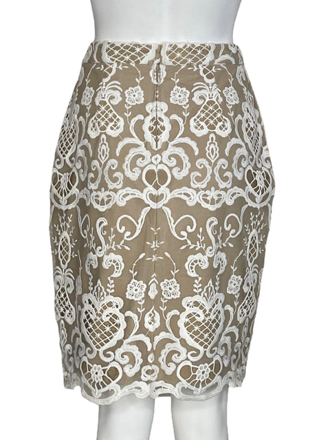 Falda Badgley Mischka Encaje Beige-Talla 6