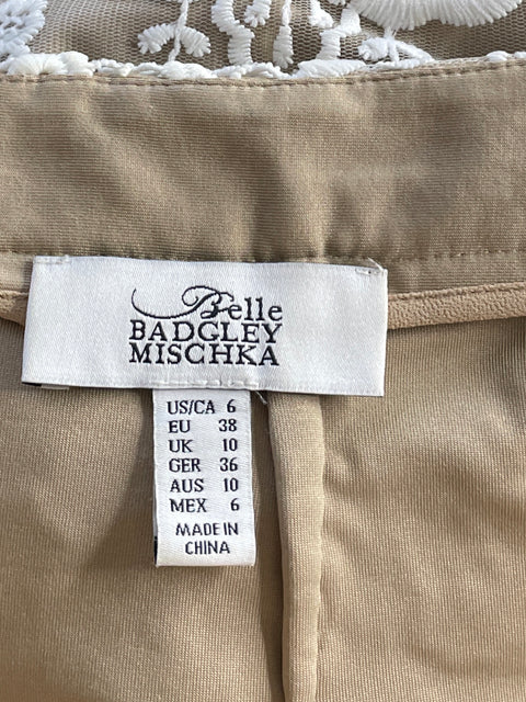 Falda Badgley Mischka Encaje Beige-Talla 6