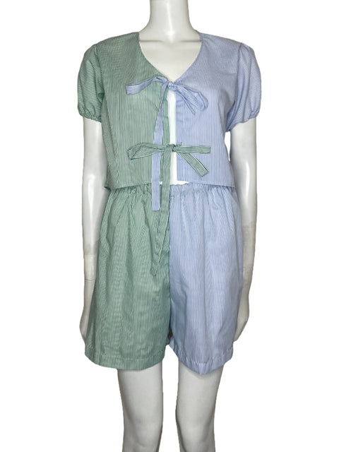 Set Lidia Minota Blusa + Pantalón Líneas Verde - Talla S