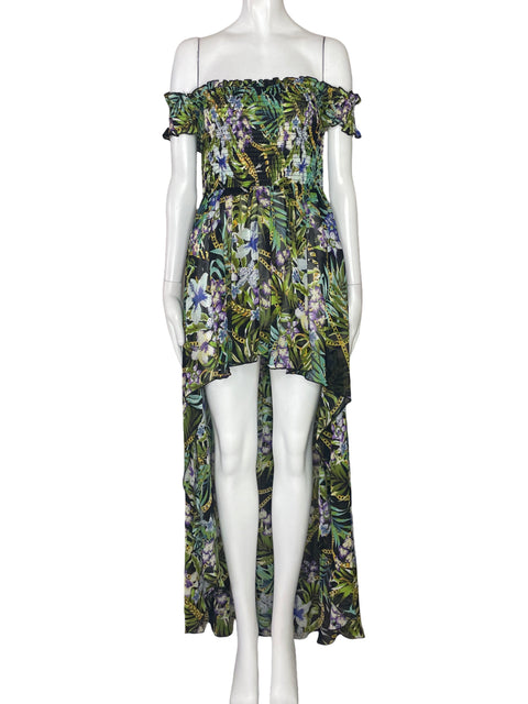 Vestido Via Vai Off Shoulder Hojas Negro-Talla M