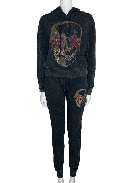 Set Chrldr Studded Star Skull Negro-Talla S