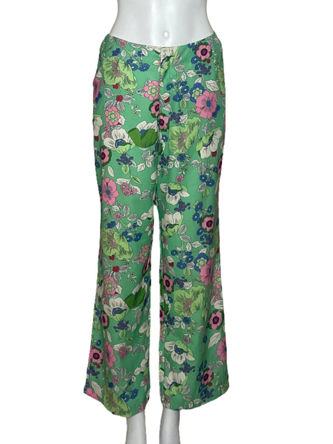 Pantalon Moonkara Talle Alto Flores Verde - Talla L