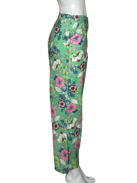 Pantalon Moonkara Talle Alto Flores Verde - Talla L