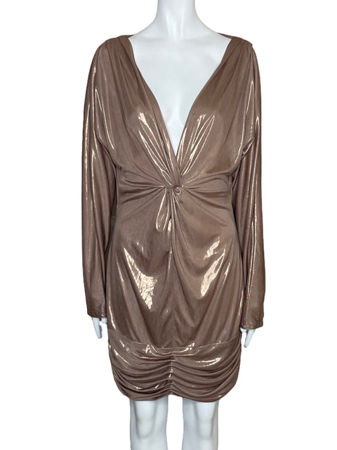 Vestido Jay Godfrey Pliegues Cuello V Beige-Talla 10