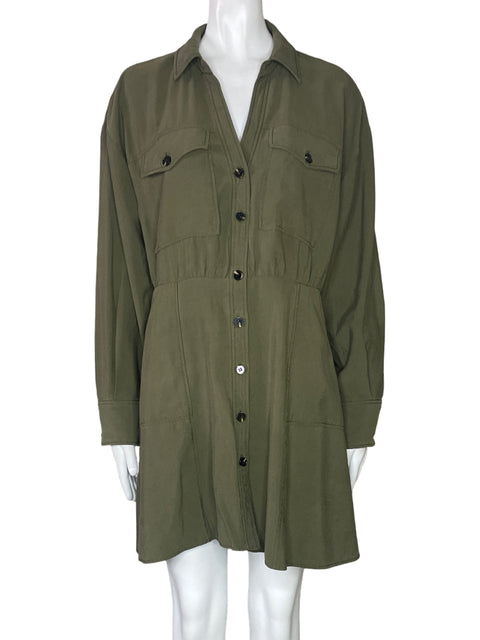 Vestido Zara Cargo Mangas Verde-Talla L