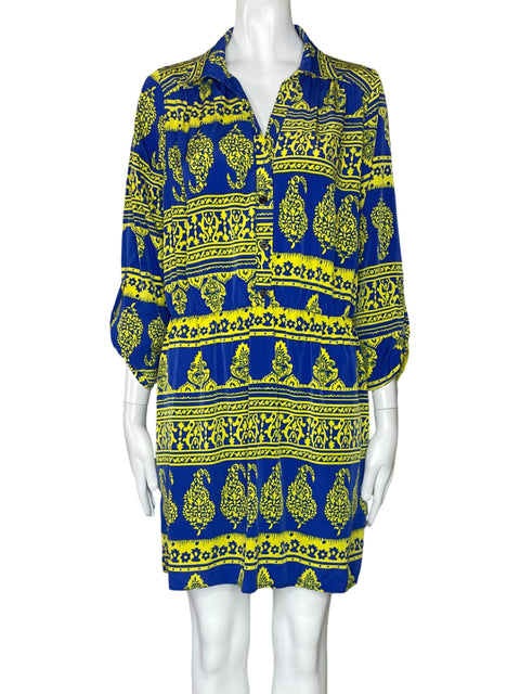 Vestido Si Style Midi Estampado Azul-Talla L